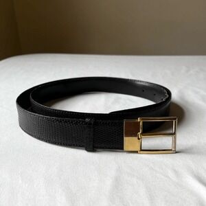 Vintage Barneys New York Dark Brown Genuine Lizard Skin Belt Gold Buckle Italy L